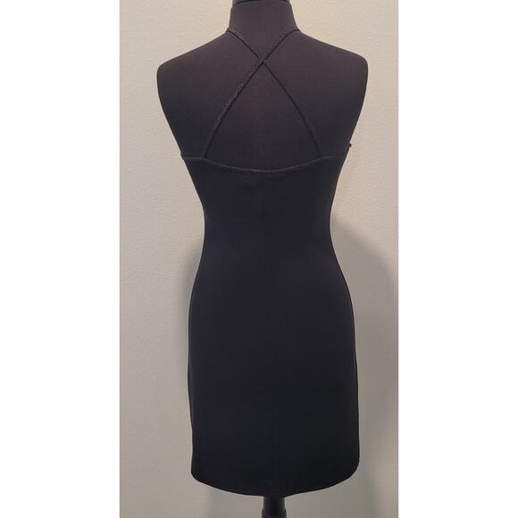 VTG 80s City Triangles Black Halter Mini Dress S/M Criss Cross Back USA GOTH GUC - Picture 2 of 11